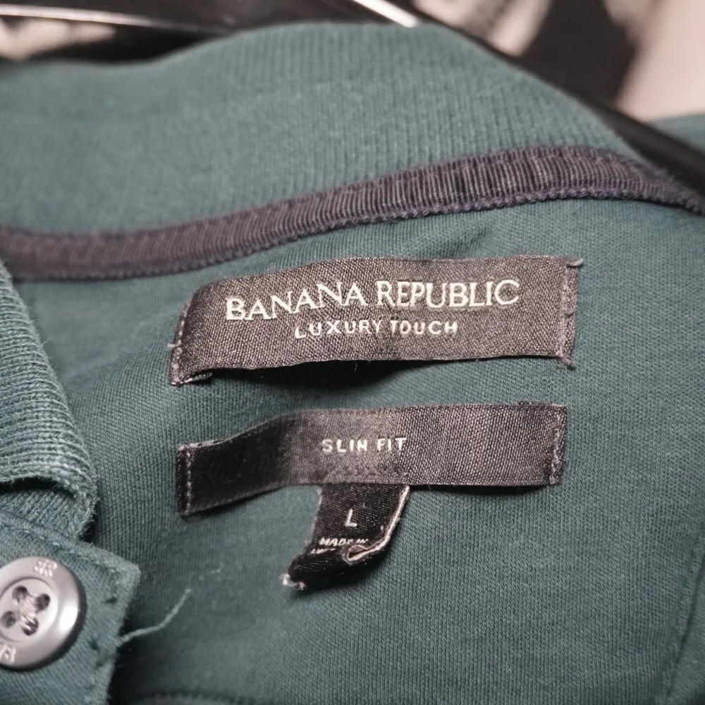 Banana Republic Mens Green Luxury Touch Slim Fit Collard Polo Shirt Size Large